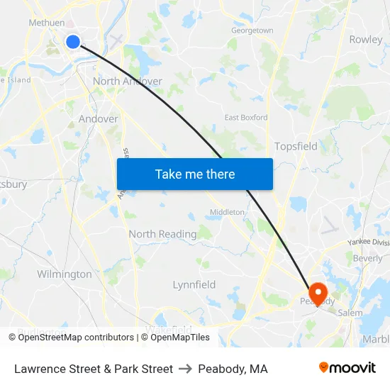 Lawrence Street & Park Street to Peabody, MA map