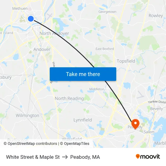 White Street & Maple St to Peabody, MA map