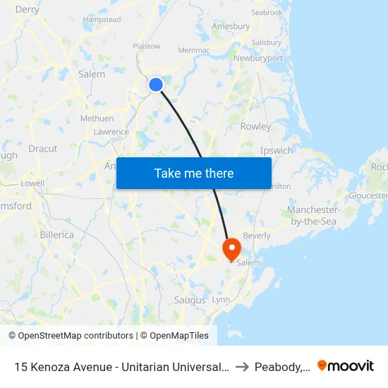 15 Kenoza Avenue - Unitarian Universalist Church to Peabody, MA map