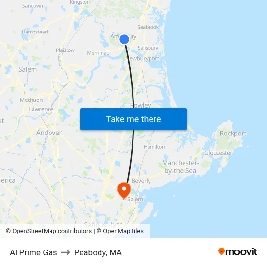 Al Prime Gas to Peabody, MA map