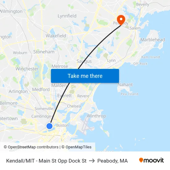 Kendall/MIT - Main St Opp Dock St to Peabody, MA map