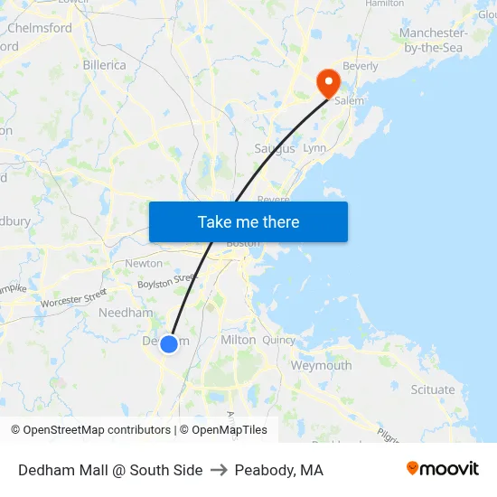 Dedham Mall @ South Side to Peabody, MA map