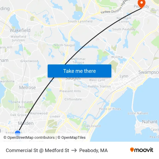 Commercial St @ Medford St to Peabody, MA map