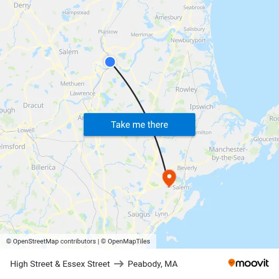 High Street & Essex Street to Peabody, MA map