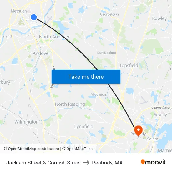 Jackson Street & Cornish Street to Peabody, MA map