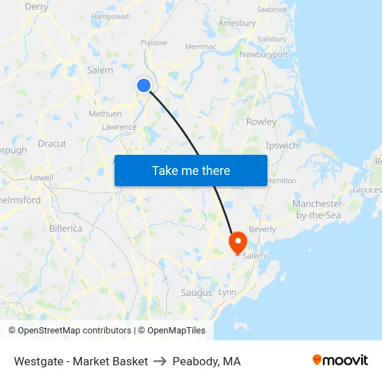 Westgate - Market Basket to Peabody, MA map