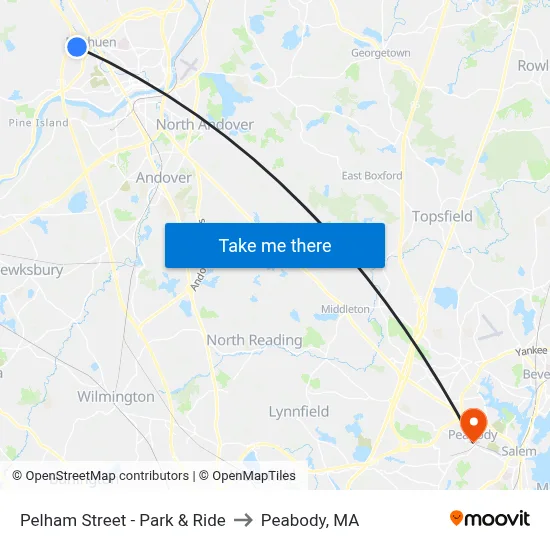 Pelham Street - Park & Ride to Peabody, MA map