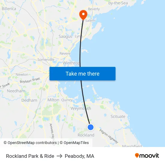 Rockland Park & Ride to Peabody, MA map