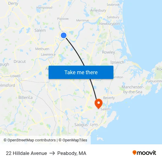 22 Hilldale Avenue to Peabody, MA map