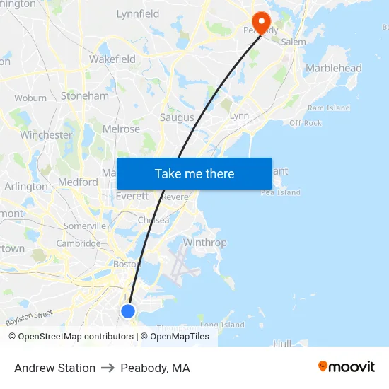 Andrew Station to Peabody, MA map