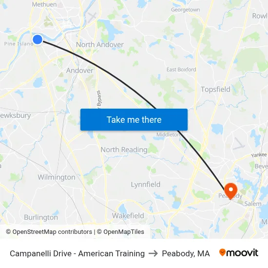 Campanelli Drive - American Training to Peabody, MA map