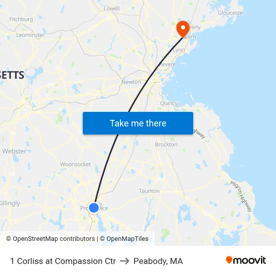 1 Corliss at Compassion Ctr to Peabody, MA map