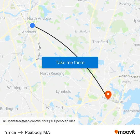 Ymca to Peabody, MA map