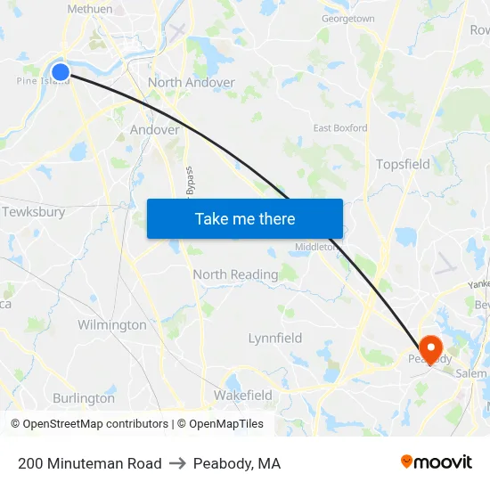 200 Minuteman Road to Peabody, MA map