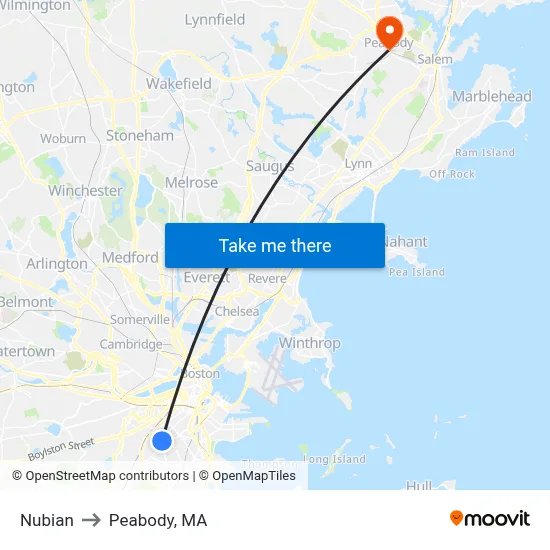 Nubian to Peabody, MA map