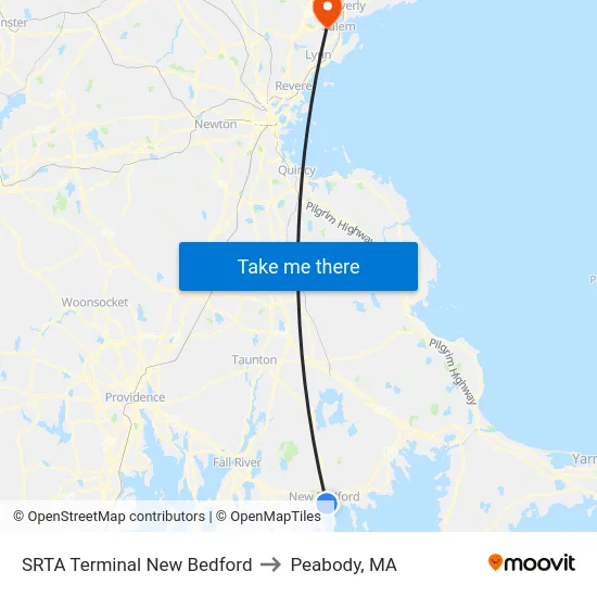 SRTA Terminal New Bedford to Peabody, MA map