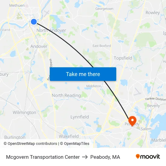 Mcgovern Transportation Center to Peabody, MA map