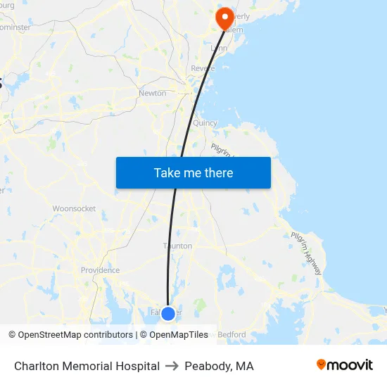 Charlton Memorial Hospital to Peabody, MA map