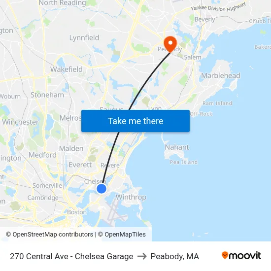 270 Central Ave - Chelsea Garage to Peabody, MA map