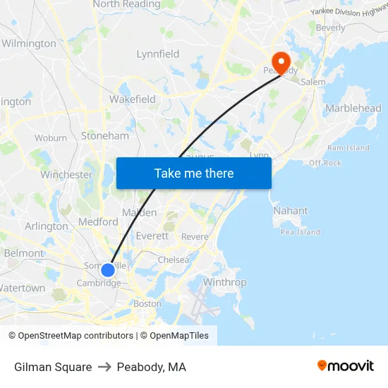 Gilman Square to Peabody, MA map