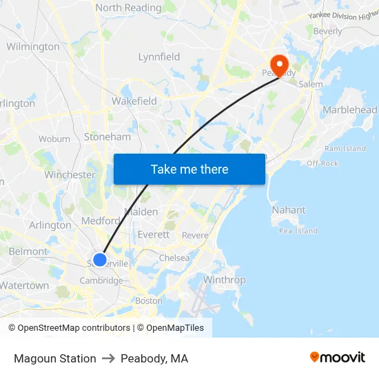 Magoun Station to Peabody, MA map