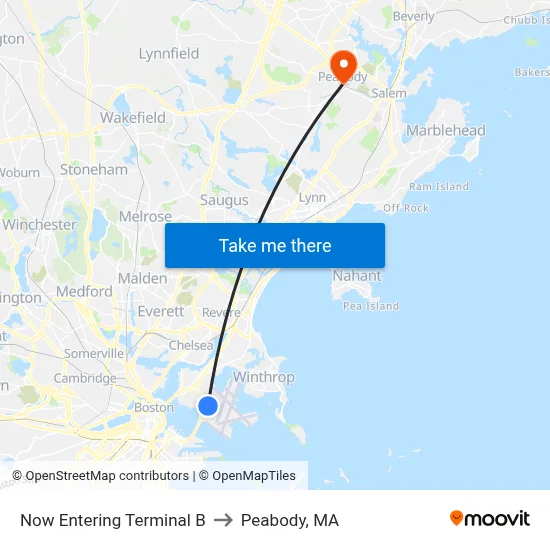 Now Entering Terminal B to Peabody, MA map