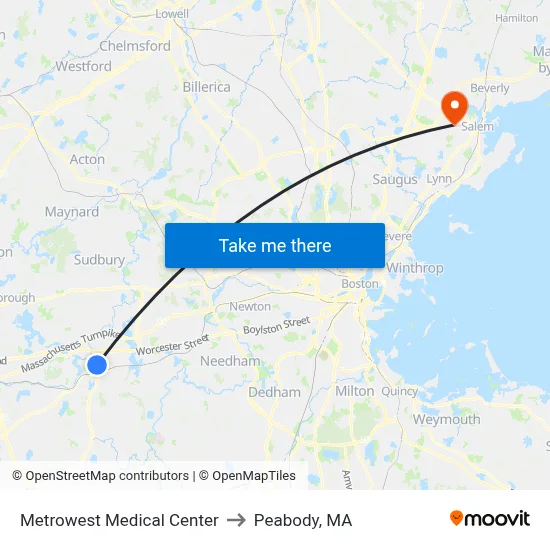 Metrowest Medical Center to Peabody, MA map