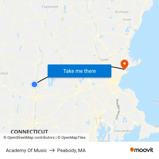 Academy Of Music to Peabody, MA map