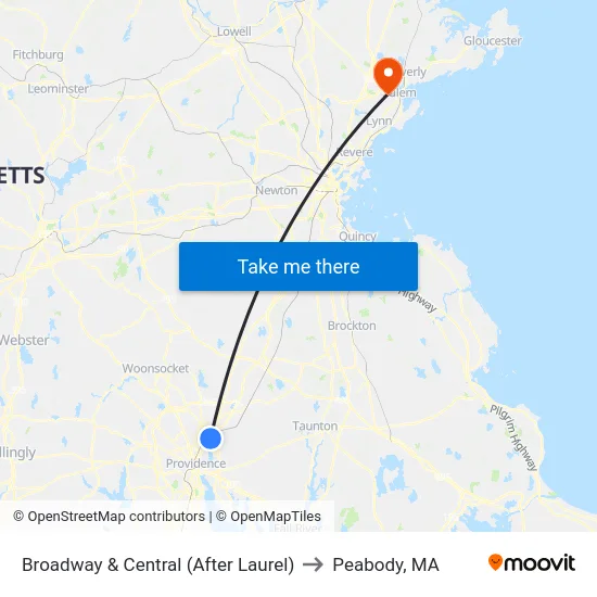 Broadway & Central (After Laurel) to Peabody, MA map