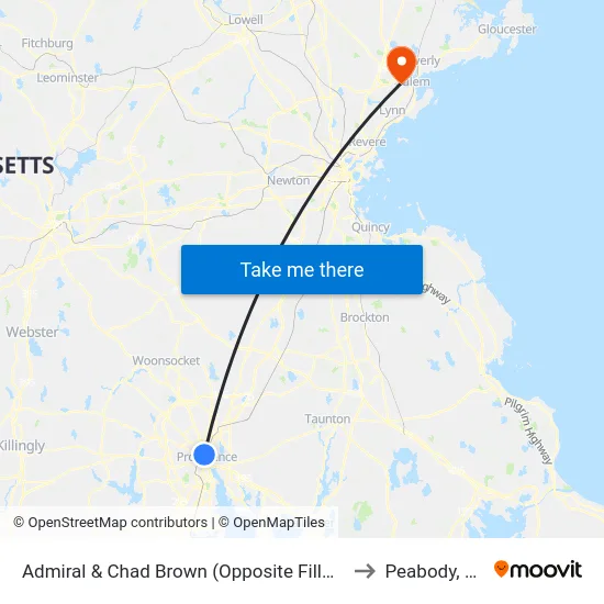 Admiral & Chad Brown (Opposite Fillmore) to Peabody, MA map