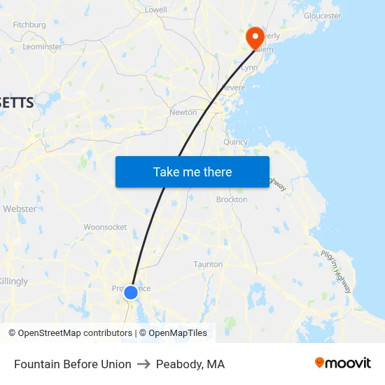 Fountain Before Union to Peabody, MA map