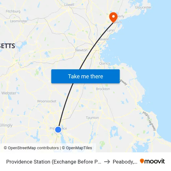 Providence Station (Exchange Before Park Row W) to Peabody, MA map