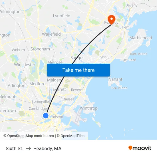 Sixth St. to Peabody, MA map