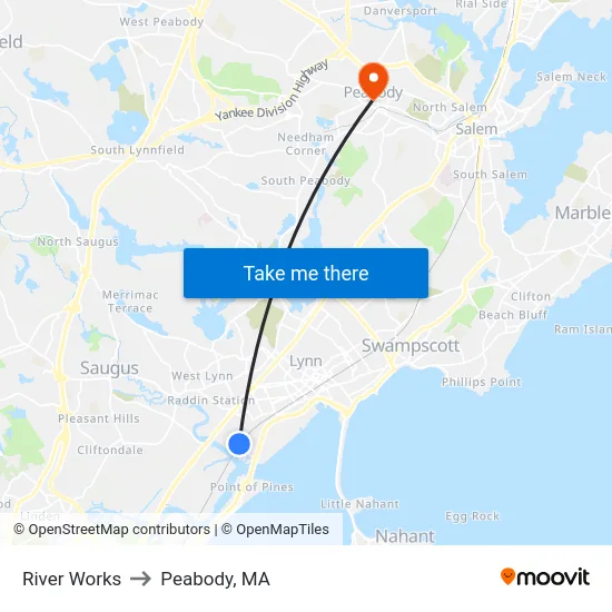 River Works to Peabody, MA map