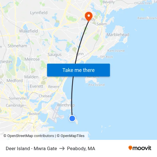 Deer Island - Mwra Gate to Peabody, MA map