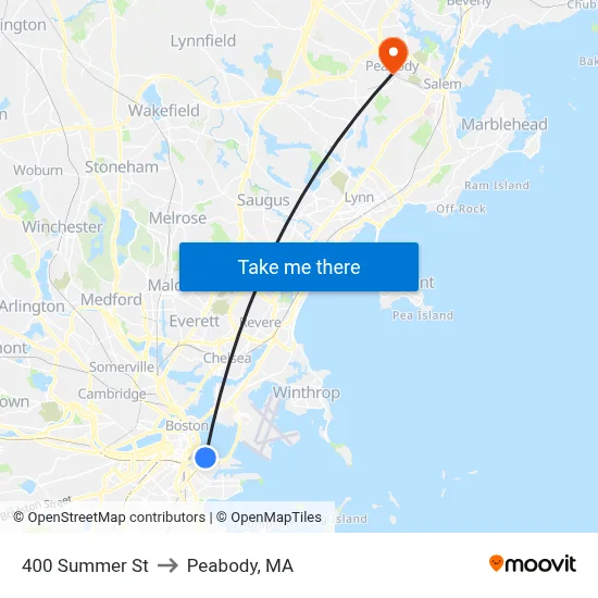 400 Summer St to Peabody, MA map