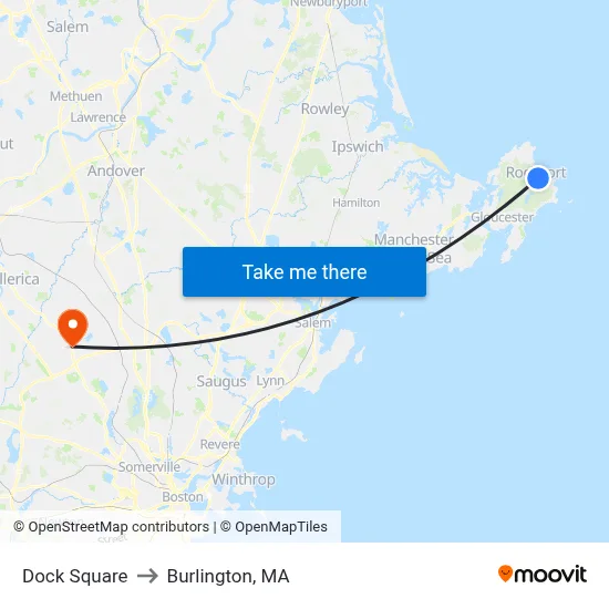 Dock Square to Burlington, MA map