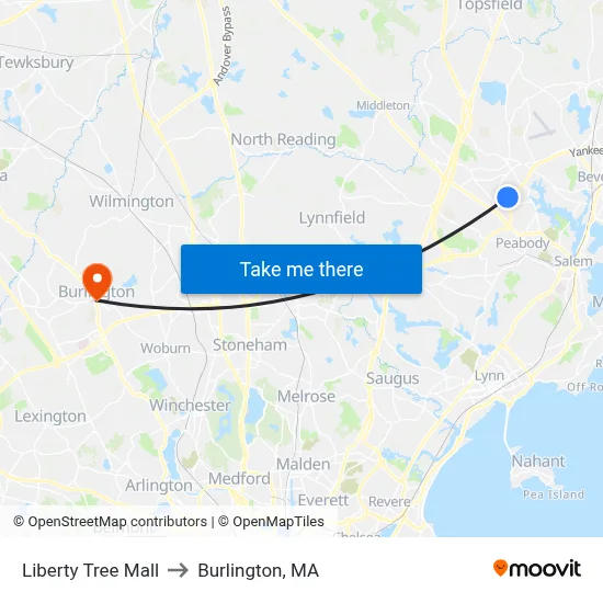 Liberty Tree Mall to Burlington, MA map