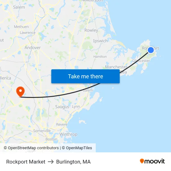 Rockport Market to Burlington, MA map