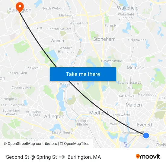Second St @ Spring St to Burlington, MA map