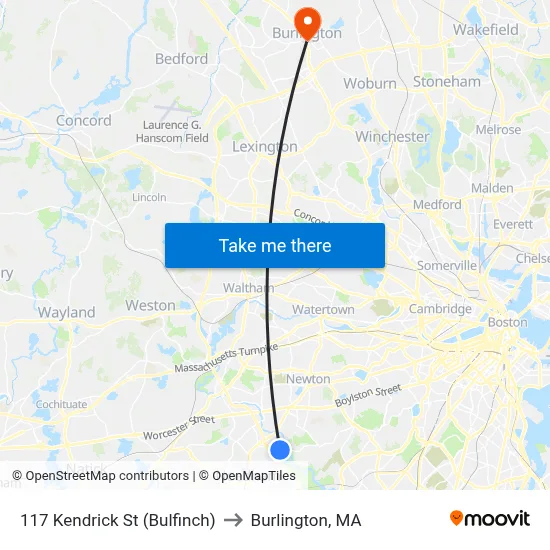 117 Kendrick St  (Bulfinch) to Burlington, MA map