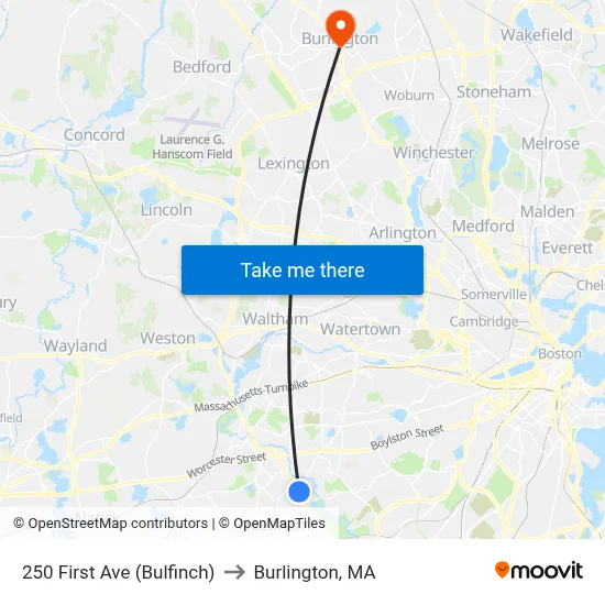 250 First Ave  (Bulfinch) to Burlington, MA map