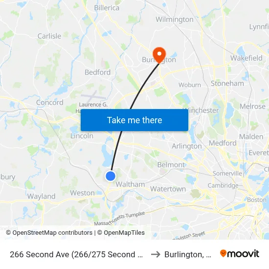 266 Second Ave (266/275 Second Ave) to Burlington, MA map