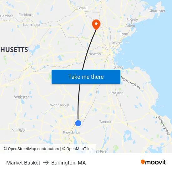 Market Basket to Burlington, MA map