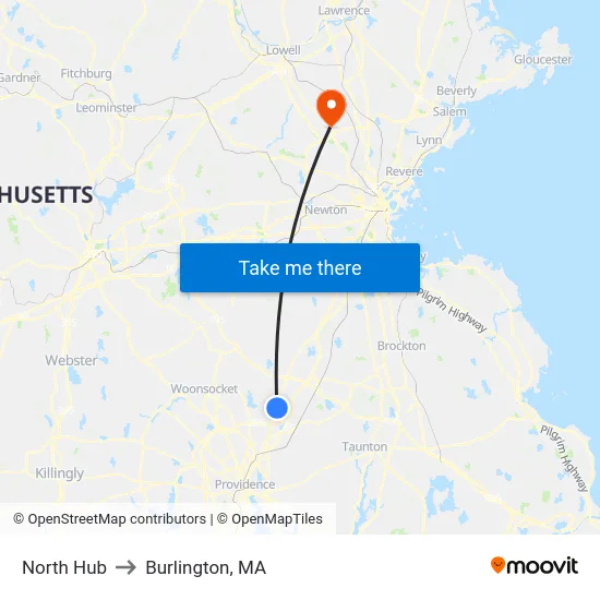North Hub to Burlington, MA map