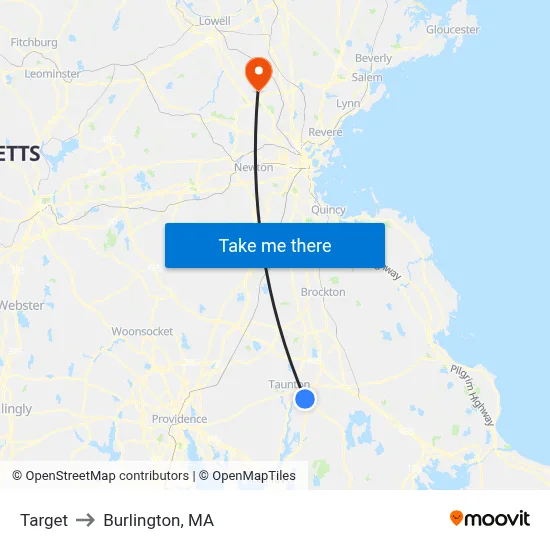Target to Burlington, MA map