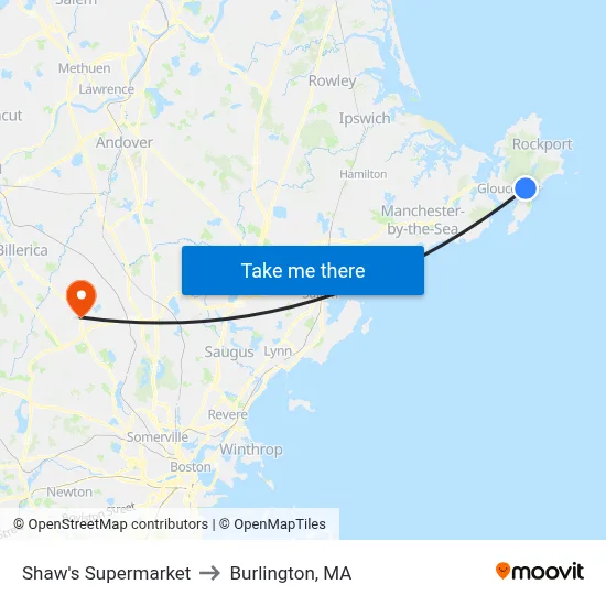 Shaw's Supermarket to Burlington, MA map