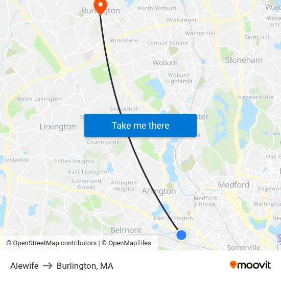 Alewife to Burlington, MA map