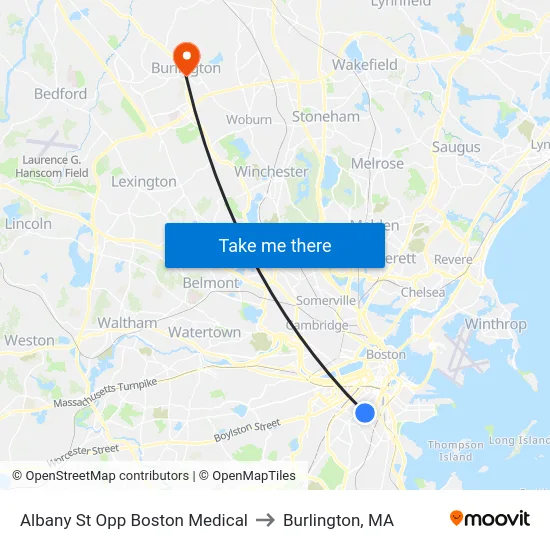 Albany St Opp Boston Medical to Burlington, MA map