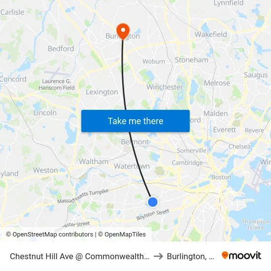 Chestnut Hill Ave @ Commonwealth Ave to Burlington, MA map